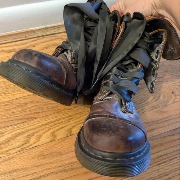 Dr. Martens Floral Combat Boots Vintage Leather Lace-up Ankle‎ Boots UK 4 - Picture 8 of 16